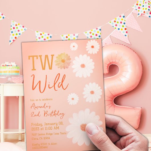Invitation Daisy Two Wild Second Birthday Girl Floral