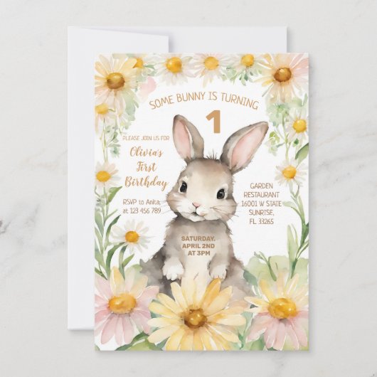 Invitation Daisy Un lapin devient un anniversaire (Devant)