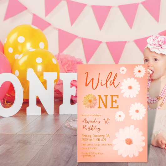 Invitation Daisy Wild One premier anniversaire fille Floral