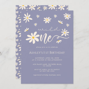 Invitation Daisy Wild Un 1er anniversaire Boho Purple