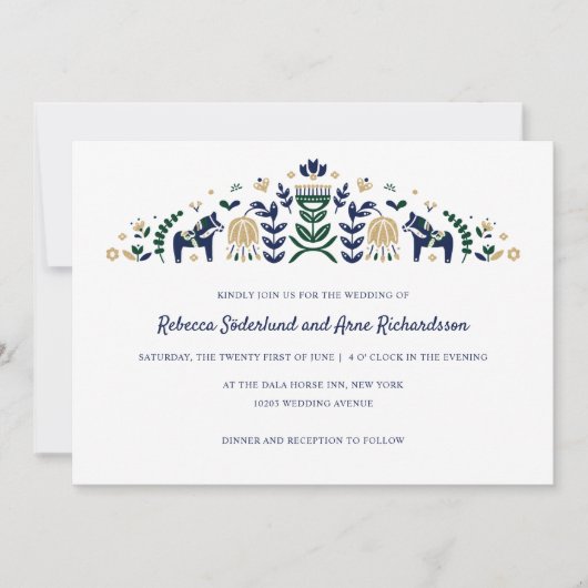Invitation Dala d'art populaire scandinave Cheval CUSTOM bleu (Devant)