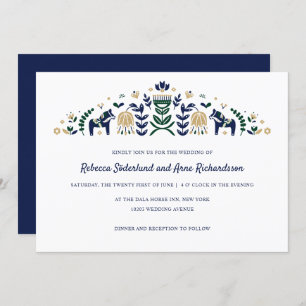 Invitation Dala d'art populaire scandinave Cheval CUSTOM bleu