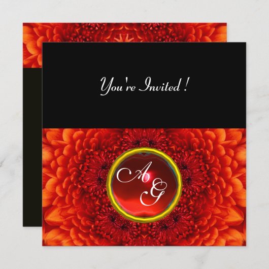 Invitation DALHIA ROUGE, monogramme RUBY, noir intense (Devant / Derrière)