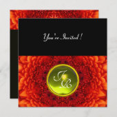 Invitation DALHIA ROUGE, monogramme TOPAZ, noir jaune vif (Devant / Derrière)