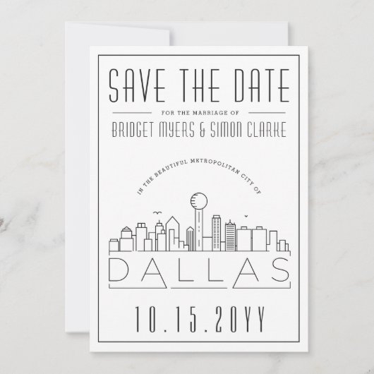 Invitation Dallas Mariage sur mesure Skyline Enregistrez la d (Devant)