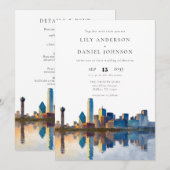 Invitation Dallas Skyline Watercolor All In One Wedding (Devant / Derrière)