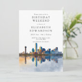 Invitation Dallas Skyline Watercolor Birthday Weekend (Debout devant)