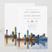 Invitation Dallas Skyline Watercolor Elegant Wedding (Devant / Derrière)