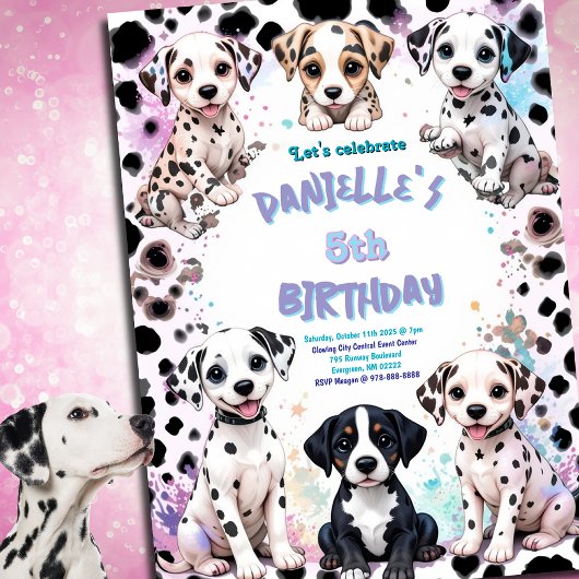 Invitation Dalmatie & Chien Pals Aquarelle fête d'anniversair