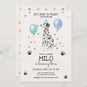 Invitation Dalmatie laisse Pawty Chien Anniversaire Invitatio