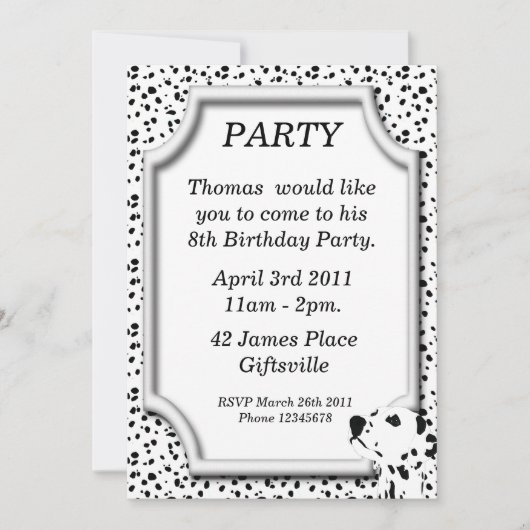 Invitation dalmatienne de fête d'anniversaire (Devant)