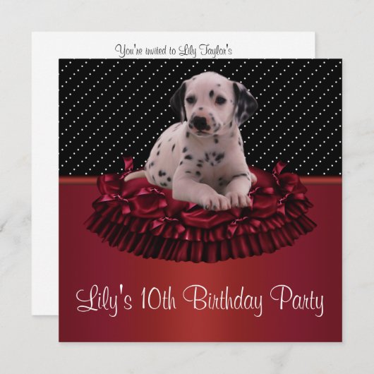 Invitation Dalmation Filles de chiots10e fête d'anniversaire (Devant / Derrière)