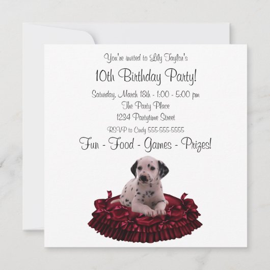 Invitation Dalmation Filles de chiots10e fête d'anniversaire (Dos)