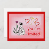 Invitation Dalmation Rose & Coeurs-Invitation (Devant / Derrière)