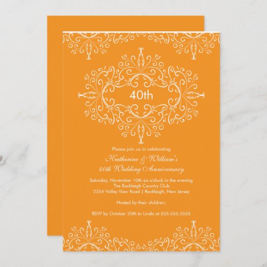 Invitation Damas 25e Anniversaire Orange Blanc (Devant / Derrière)