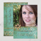 Invitation Damas Bat mitzvah/Vintage/Swirls/aqua (Devant / Derrière)