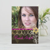 Invitation Damas Bat mitzvah/Vintage/Swirls/rose vif (Debout devant)