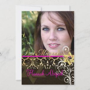 Invitation Damas Bat mitzvah/Vintage/Swirls/rose vif