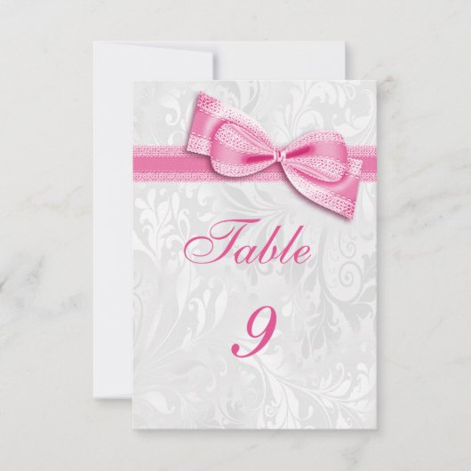 Invitation Damas blanc et nœud faux rose (Devant)
