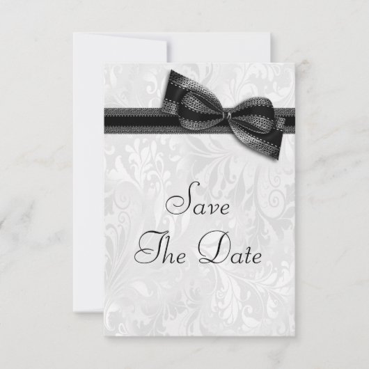 Invitation Damas blanc et noeud faux Save The Date (Devant)