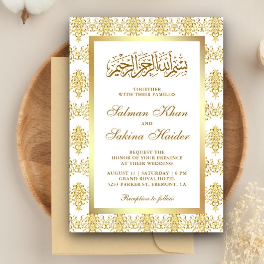 Invitation Damas blanc et or Mariage musulman musulman