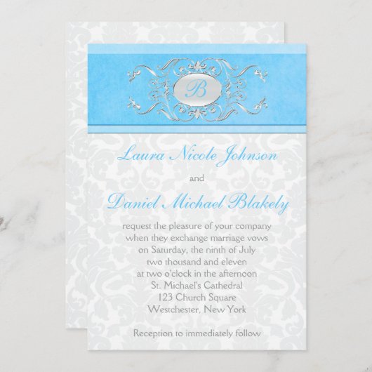 Invitation Damas bleu, blanc et gris (Devant / Derrière)