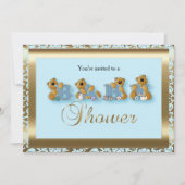 Invitation Damas bleu et or avec ours en peluche | BABY SHOWE (Devant)