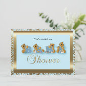 Invitation Damas bleu et or avec ours en peluche | BABY SHOWE (Debout devant)