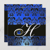 INVITATION DAMAS BLEU NOIR MONOGRAMME SAPHIR BLANC GLACE (Devant / Derrière)