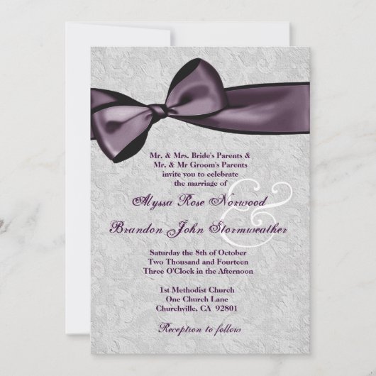 Invitation Damas d'argent avec Mariage profond pourpre V2 (Devant)