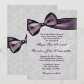 Invitation Damas d'argent avec Mariage profond pourpre V2 (Devant / Derrière)