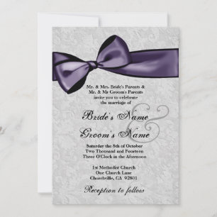 Invitation Damas d'argent et Mariage profond de cou pourpre
