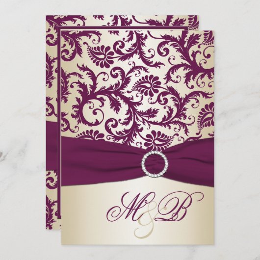 Invitation Damas de prune avec mariage avec ruban imprimé Inv (Devant / Derrière)