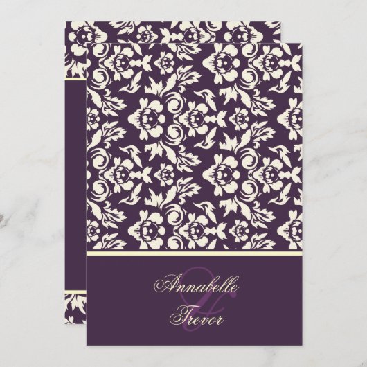 Invitation Damas de prune/crème d'ivoire (Devant / Derrière)