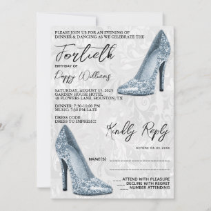 Invitation Damas élégant, Stilettos bleu pâle 40e anniversair