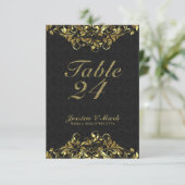 Invitation Damas élégants noirs et dentelle florale dorée (Debout devant)