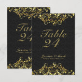Invitation Damas élégants noirs et dentelle florale dorée (Devant / Derrière)