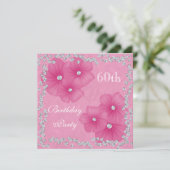Invitation Damas et fleurs roses 60e anniversaire (Debout devant)