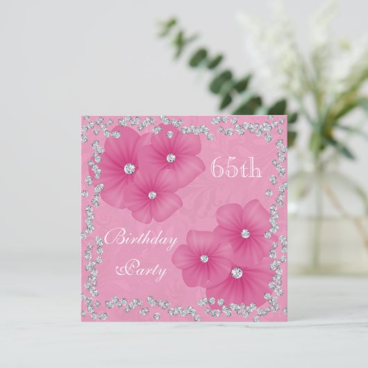 Invitation Damas et fleurs roses 65e anniversaire (Debout devant)