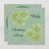Invitation Damas et fleurs vertes 90e anniversaire (Devant / Derrière)