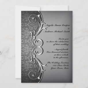 Invitation Damas gris, défilement d'argent