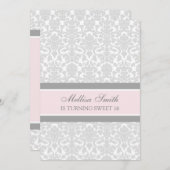 Invitation Damas gris rose 16e anniversaire (Devant / Derrière)