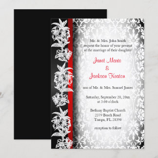 Invitation Damas Mariage moderne en blanc, noir et rouge