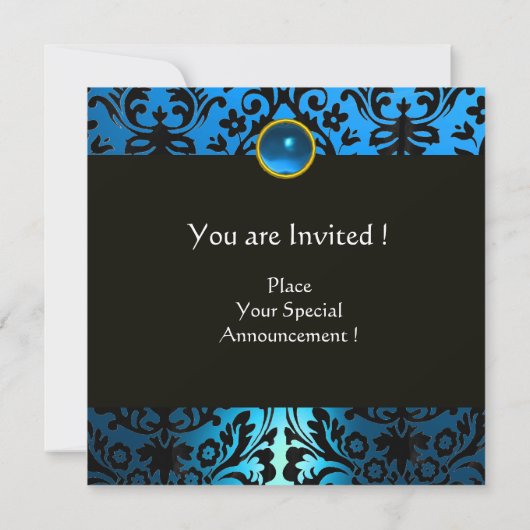 Invitation DAMAS MONOGRAMME BLEU NOIR Saphir (Dos)