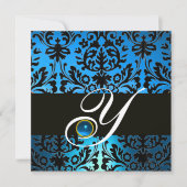 Invitation DAMAS MONOGRAMME BLEU NOIR Saphir (Devant)
