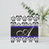 INVITATION DAMAS MONOGRAMME NOIR, BLEU & BLANC (Debout devant)