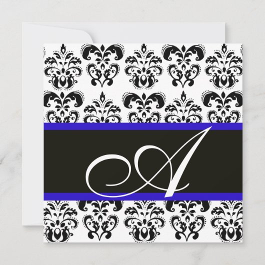 INVITATION DAMAS MONOGRAMME NOIR, BLEU & BLANC (Devant)