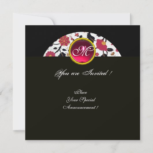 Invitation DAMAS MONOGRAMME NOIR ET BLANC, rubis rouge, (Dos)