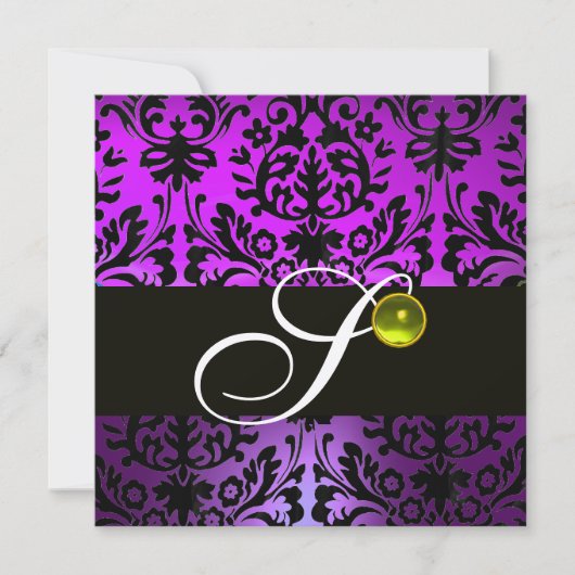 Invitation DAMAS MONOGRAMME NOIR VIOLET TOPAZE JAUNE Or (Devant)