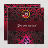 Invitation DAMAS MONOGRAMME PIERRE PRÉCIEUSE rouge rubis burg (Devant / Derrière)
